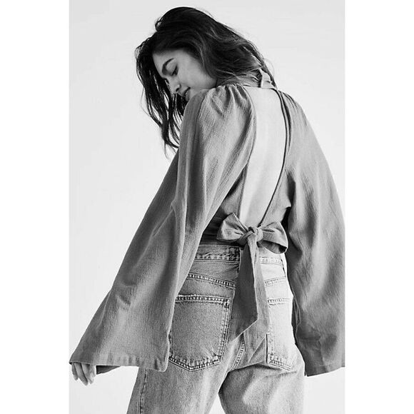 NWT FREE PEOPLE X JENS PIRATE BOOTY Sz L ULTRA TECHNO TOP BLOUSE SHIRT WHITE - Picture 2 of 2